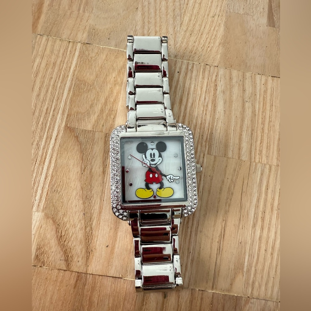 Disney rectangular Mickey Mouse silver tone watch… - image 3
